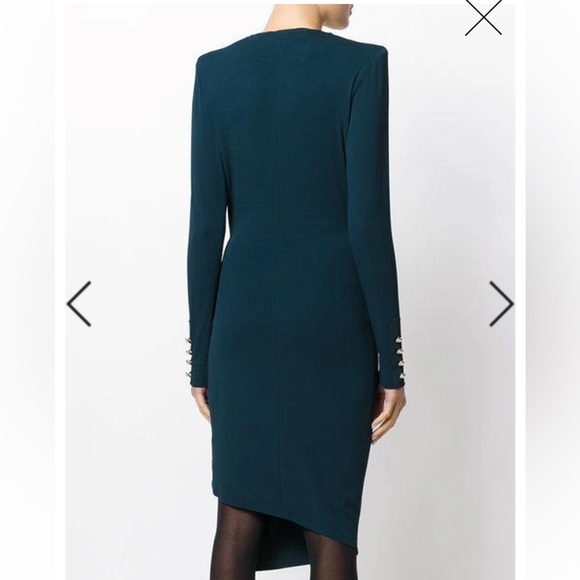 Alexandre Vauthier Gathered Detail Midi Dress in Petrol (Dark Teal) - Picture 5 of 17